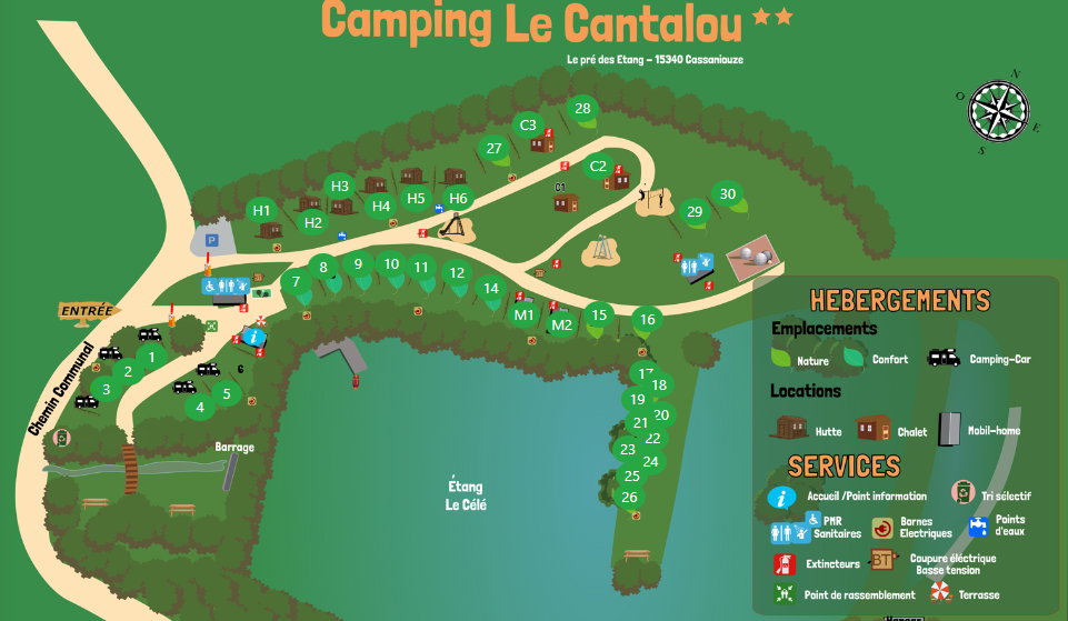plan camping le cantalou Cassaniouze cantal